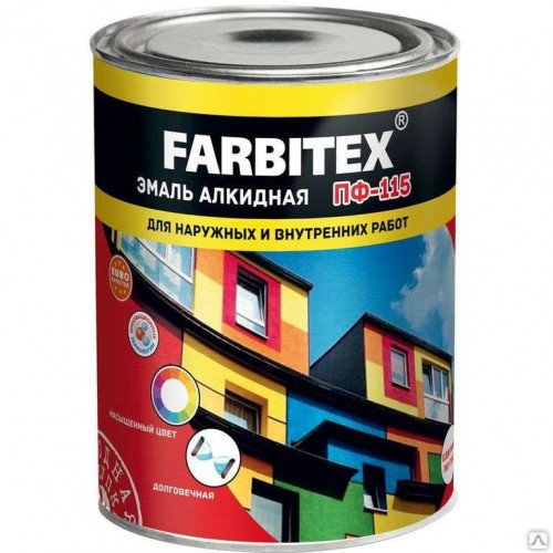 Краска FARBITEX ПФ-115 д/внут.и нар. раб. 0,8кг оранж.