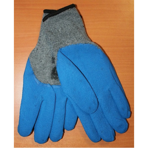 Перчатки трикотажные х/б ТОРРО вспененные, серый/синий