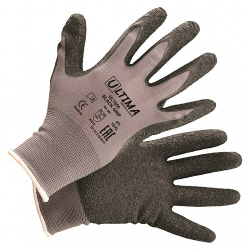 Перчатки нейлоновые BLACK GRIP с латексным текстур.по, серые